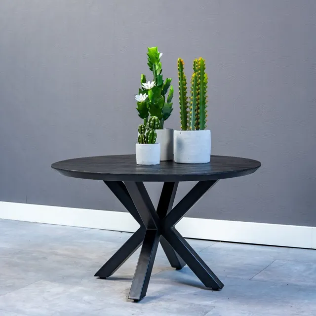 Mahom Mangohouten Salontafel Vicenza Black 70 cm Mahom Industrieel - Kleine tafel van Mangohout & Metaal - Industriële Huiskamertafel Bruin