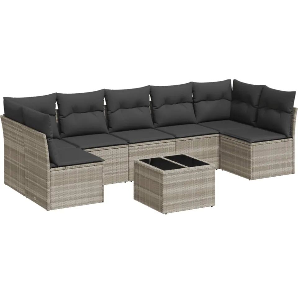vidaXL 8-delige Loungeset met kussens poly rattan lichtgrijs grijs, foto 3