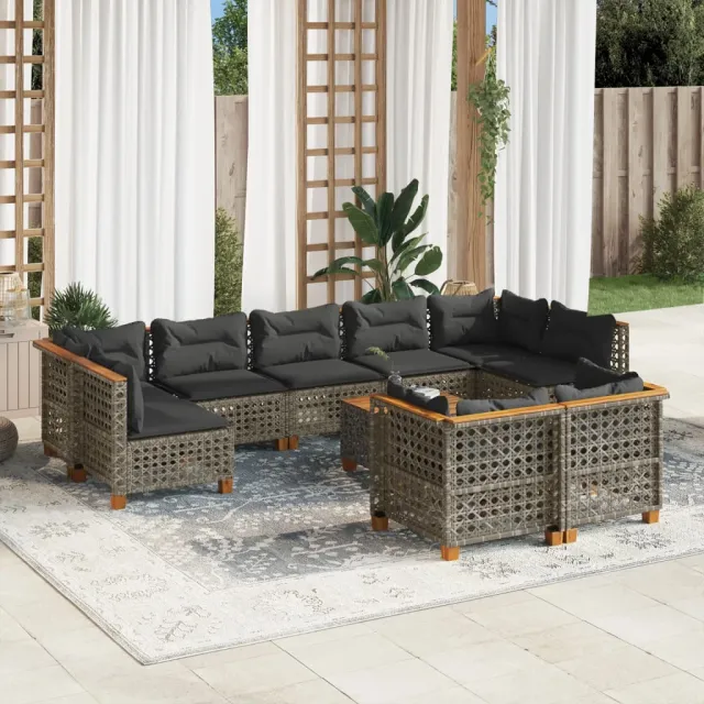 vidaXL 10-delige Loungeset met kussens poly rattan grijs, foto 2