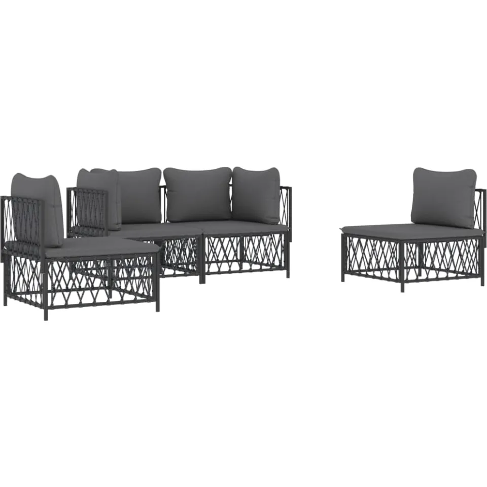 vidaXL 4-delige Loungeset met kussens staal antracietkleurig Anthraciet