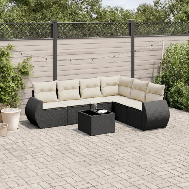 vidaXL 7-delige Loungeset met kussens poly rattan zwart, foto 2