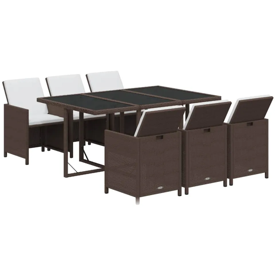 vidaXL 7-delige Tuinset met kussens poly rattan bruin