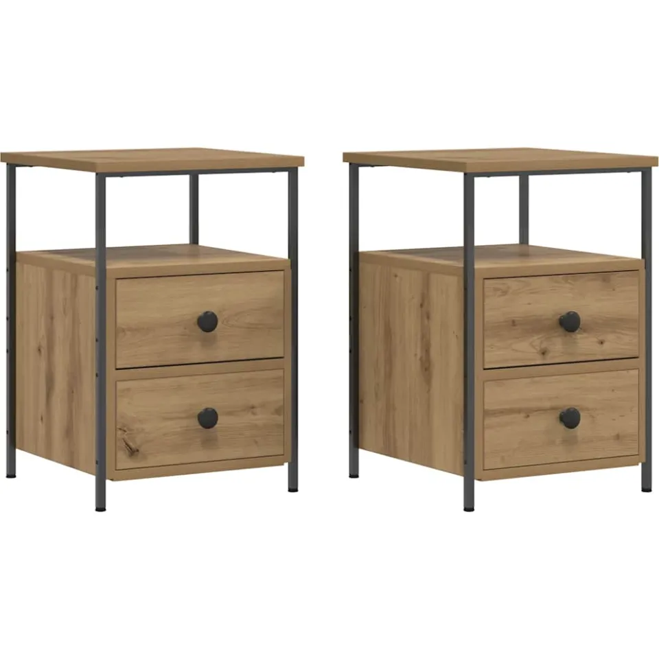 vidaXL Nachtkastjes 2 st 34x35,5x50 cm bewerkt hout artisanaal eiken, foto 3