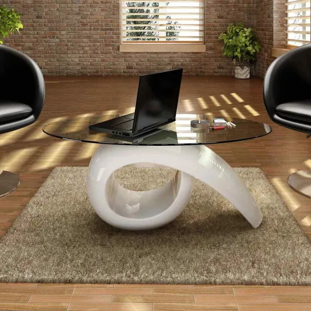 vidaXL Salontafel met ovaal glazen tafelblad hoogglans wit, foto 2