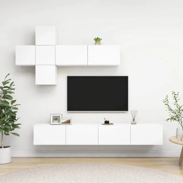 vidaXL 7-delige Tv-meubelset bewerkt hout wit, foto 2