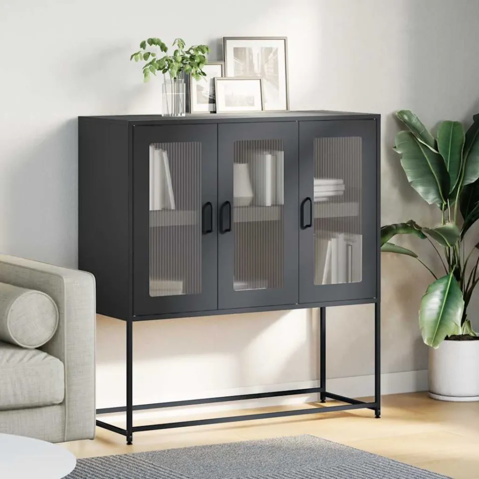 vidaXL Dressoir 100,5x39x107 cm koudgewalst staal zwart, foto 3
