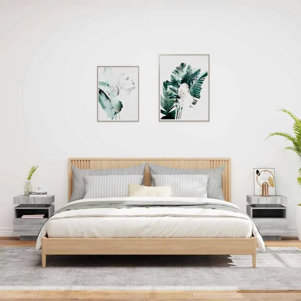 vidaXL Nachtkastjes met LED 2 st 40x39x48,5 cm grijs sonoma, foto 4