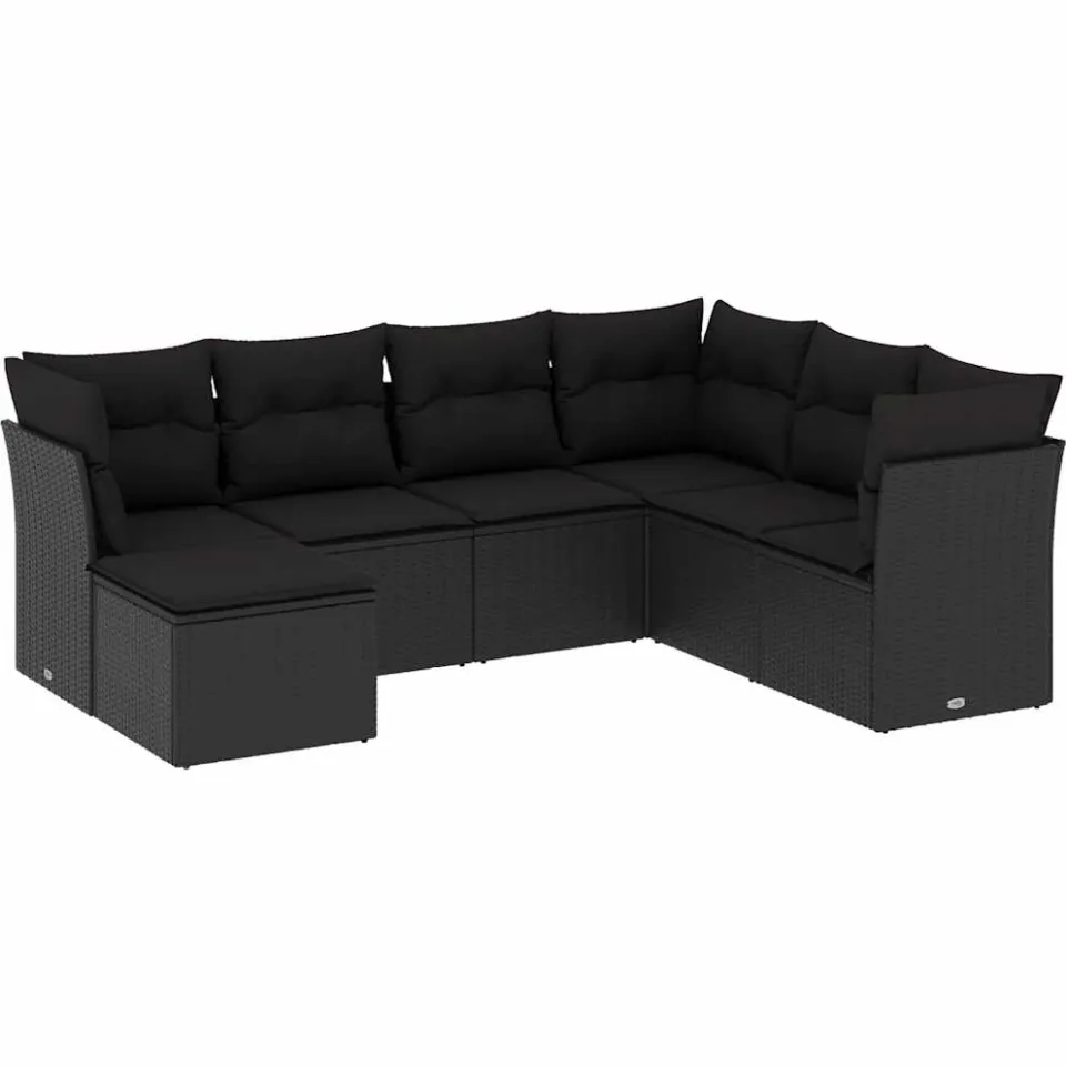 vidaXL 7-delige Loungeset met kussens poly rattan zwart