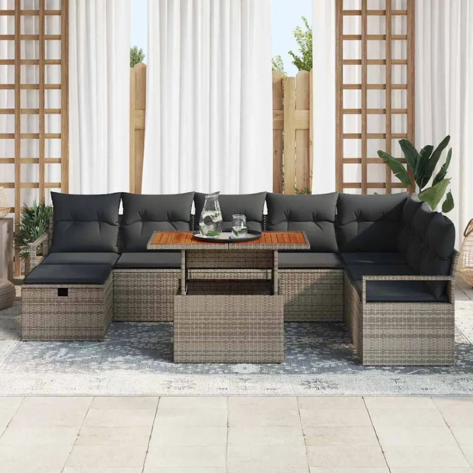 vidaXL Tuin Sofa Set 9 st Grijs poly rattan, foto 3