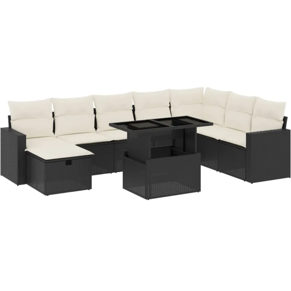 vidaXL 9-delige Loungeset met kussens poly rattan zwart