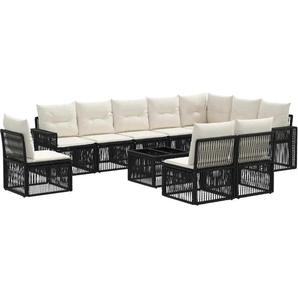 vidaXL Tuinbankenset 11 st Zwart en Cream Wit poly rattan, foto 3