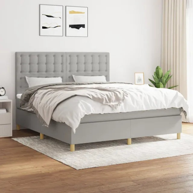 vidaXL Boxspring met matras stof lichtgrijs 160x200 cm grijs