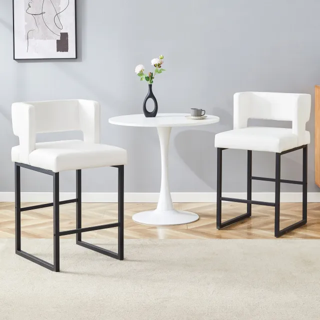 CHICFURN Barkruk - Met rugleuning - 48 x 53,3 x 91,4 cm - Set van 2 - Gewatteerde zitting - Bar - Kunstleer en metaal - Wit en zwart
