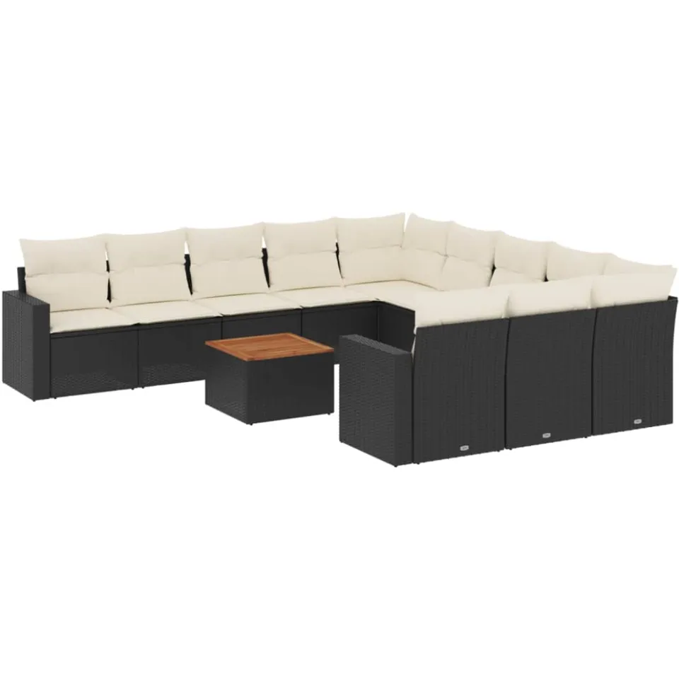 vidaXL 12-delige Loungeset met kussens poly rattan zwart, foto 3