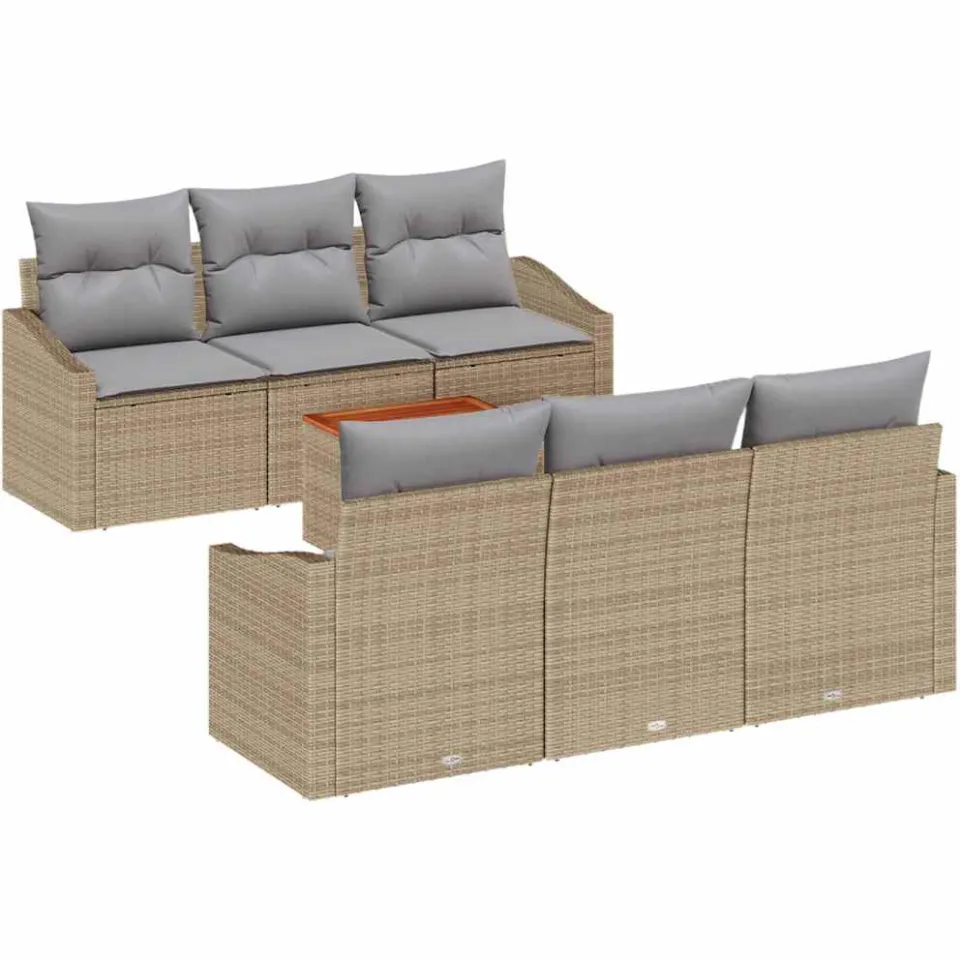 vidaXL Tuinbankenset 7 st Beige en Licht Grijs poly rattan