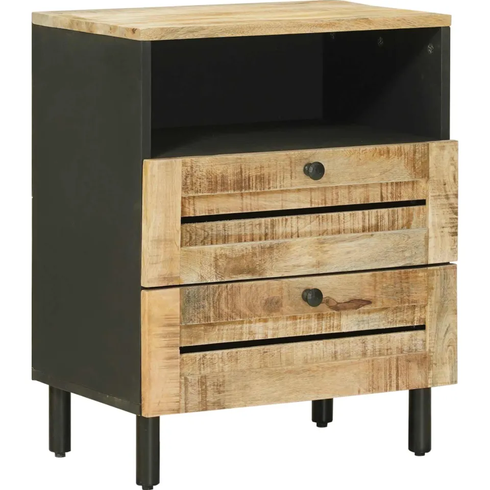 vidaXL Nachtkastje Bruin en zwart 50 x 33 x 60 cm Massief Mango Hout, foto 3