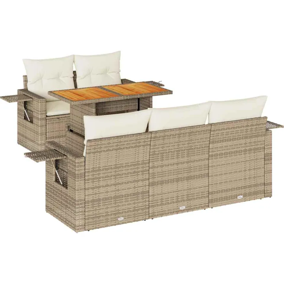 vidaXL 6-delige Loungeset met kussens poly rattan beige, foto 3