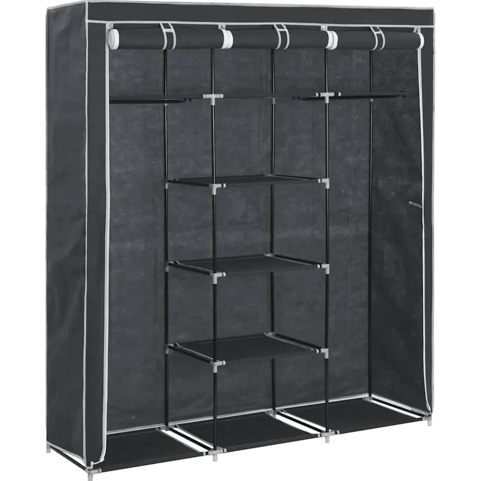 vidaXL Kledingkast met vakken en stangen 150x45x175 cm stof zwart, foto 2
