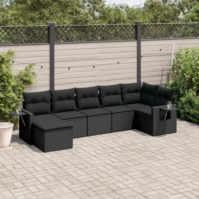 vidaXL 7-delige Loungeset met kussens poly rattan zwart, foto 2