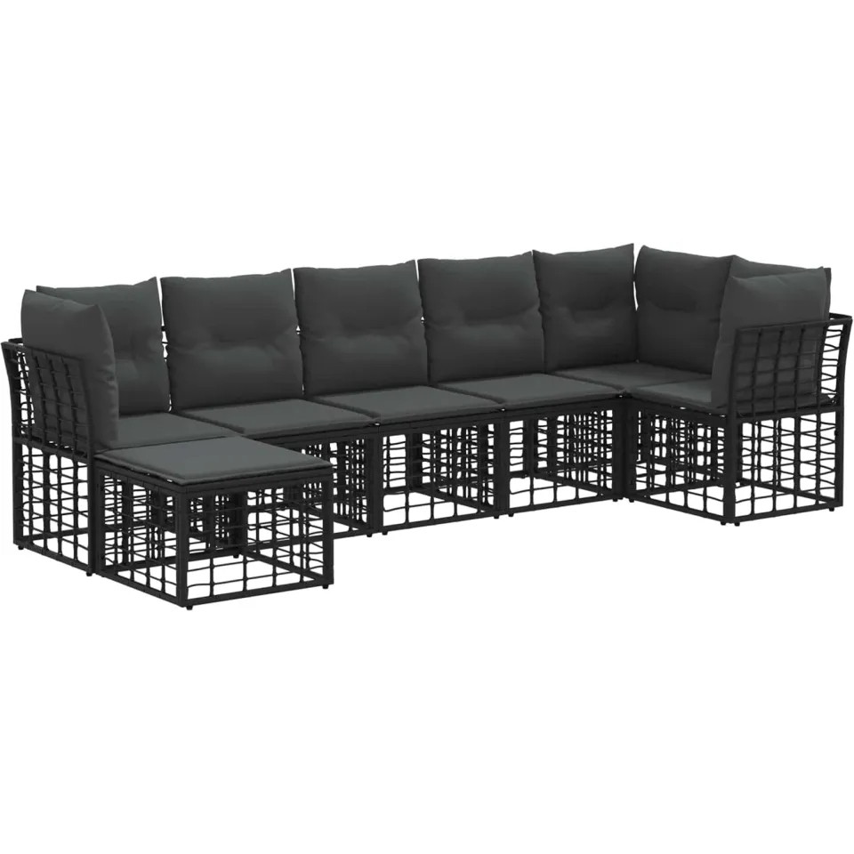 vidaXL Buiten bankenset 7 st 7-zits Zwart Polyester, foto 3