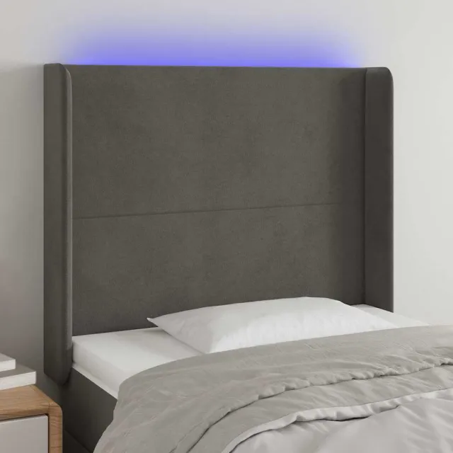 vidaXL Hoofdbord LED 93x16x118/128 cm fluweel donkergrijs grijs