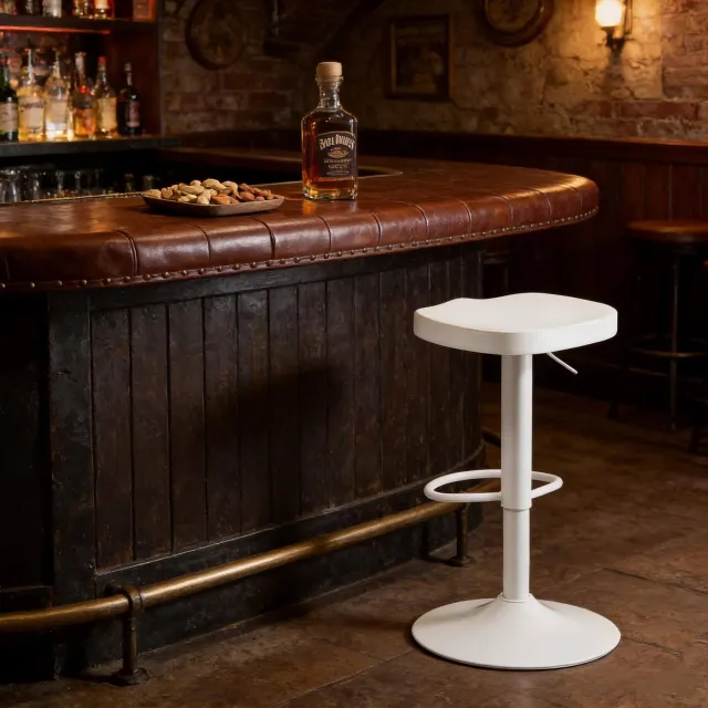 WUVRIE Barkruk met zadelvormige zitting - 360° draaibaar, hoogte verstelbaar 60-81 cm - Wit