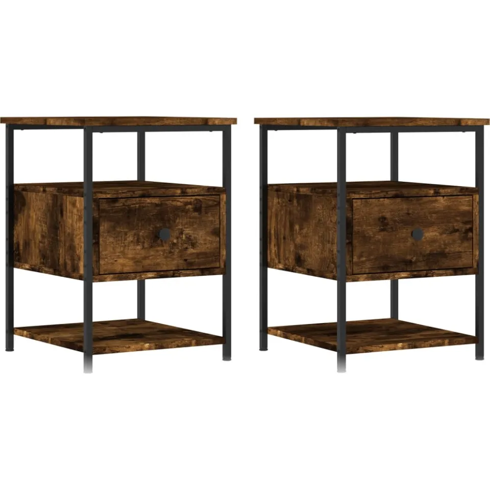 vidaXL Nachtkastjes 2 st 40x42x56 cm bewerkt hout gerookt eikenkleurig, foto 3
