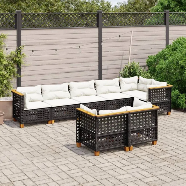 vidaXL 8-delige Loungeset met kussens poly rattan zwart, foto 2