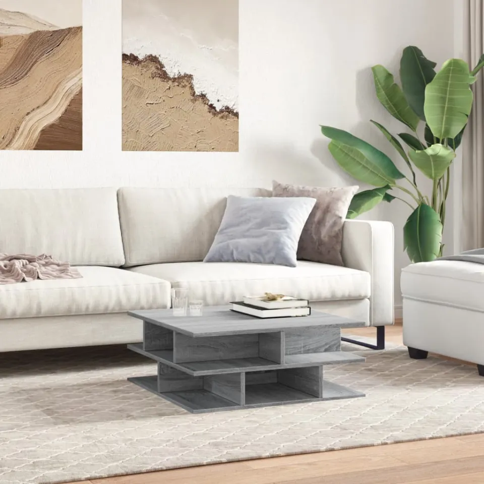 vidaXL Salontafel 70x70x29 cm bewerkt hout grijs sonoma, foto 3
