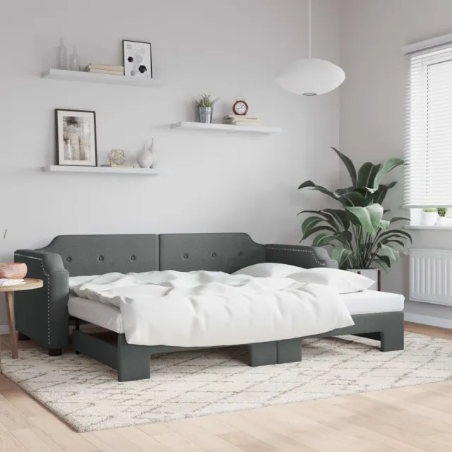 vidaXL Slaapbank met onderschuifbed 90x190 cm stof donkergrijs grijs