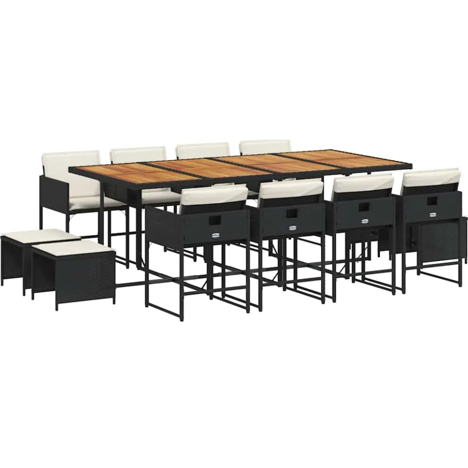 vidaXL 13-delige Tuinset met kussens poly rattan zwart