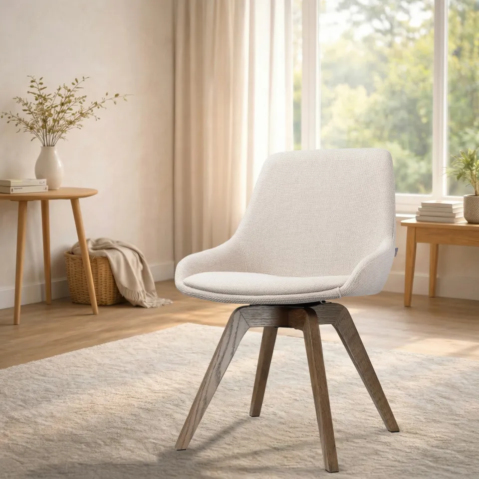 Nolon Noor-Fé draaibare eetkamerstoel cottonbeige - walnoot houten onderstel, foto 2