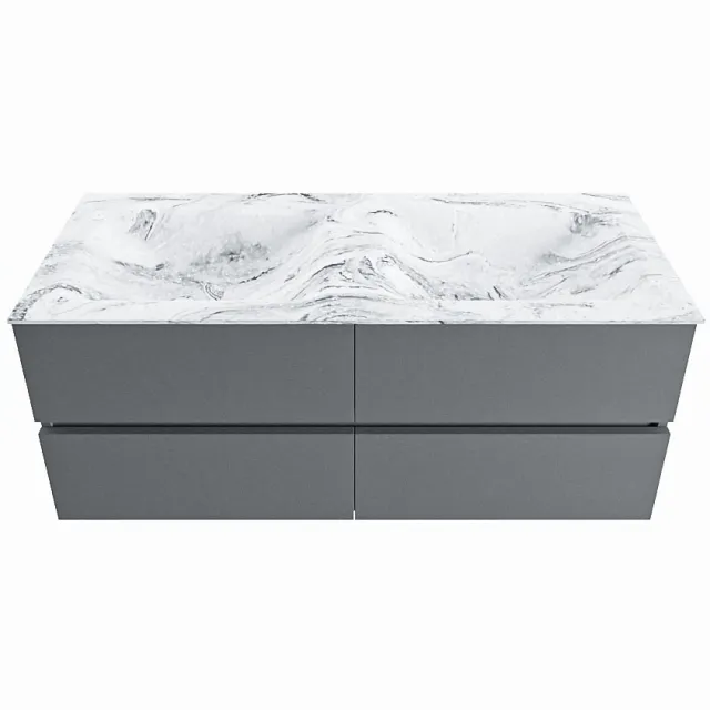 Mondiaz VICA-DLUX 120cm badmeubel onderkast Plata 4 lades. Inbouw wastafel CLOUD dubbel zonder kraangat, kleur Glace.