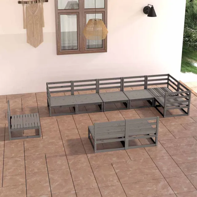 vidaXL 9-delige Loungeset massief grenenhout grijs, foto 2