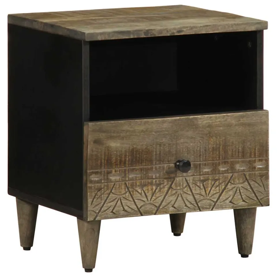 vidaXL Nachtkastjes 2 st 40x33x46 cm massief mangohout lichtgrijs grijs, foto 3