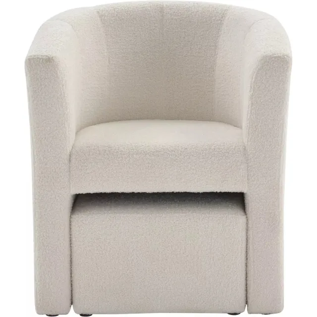 Vente-unique Fauteuil met holle rugleuning en poef in witte boucléstof – JOVANA