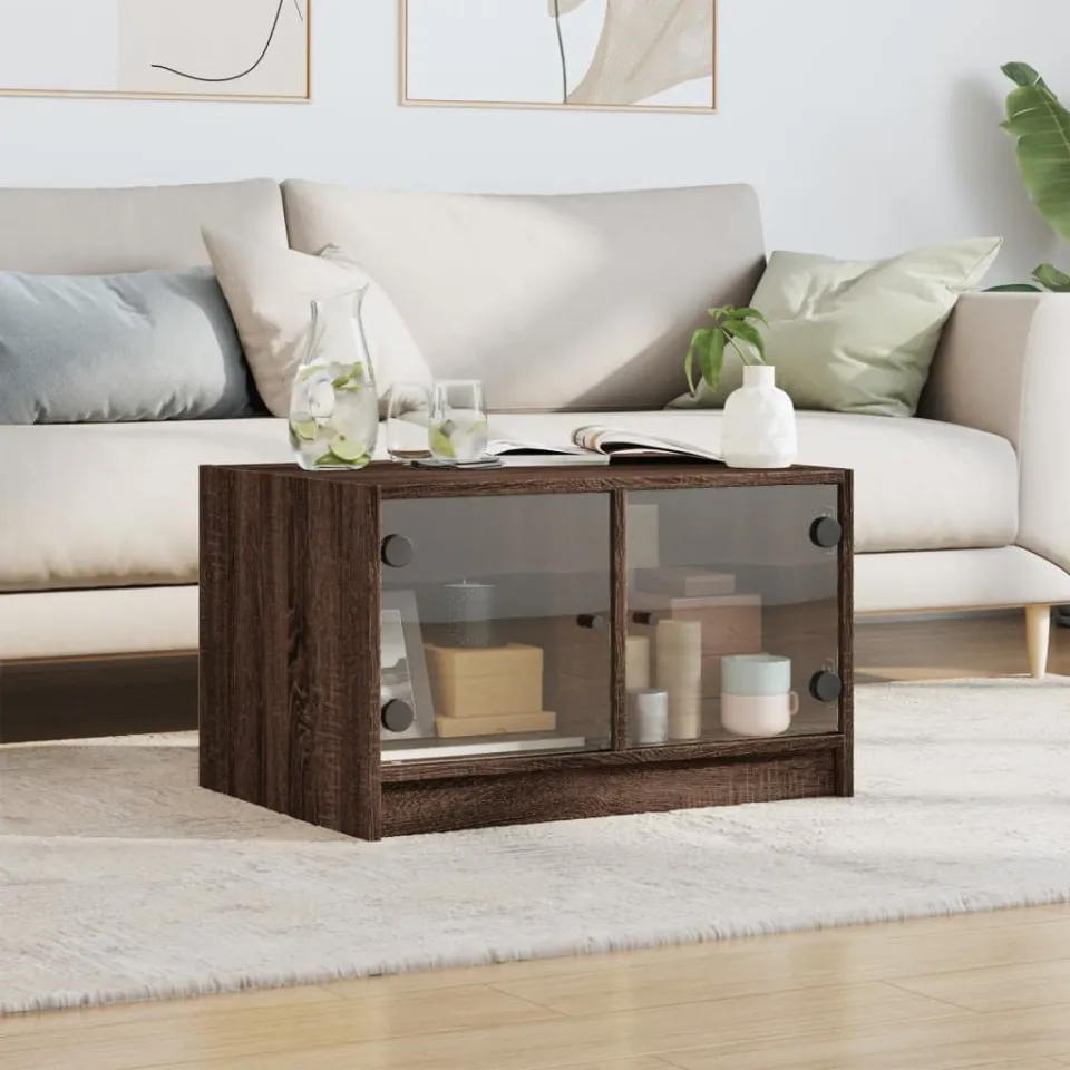 vidaXL Salontafel met glazen deuren 68x50x42 cm zwart, foto 3