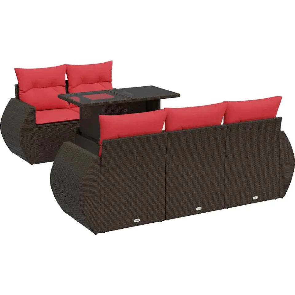 vidaXL 6-delige Loungeset met kussens poly rattan acacia bruin, foto 3