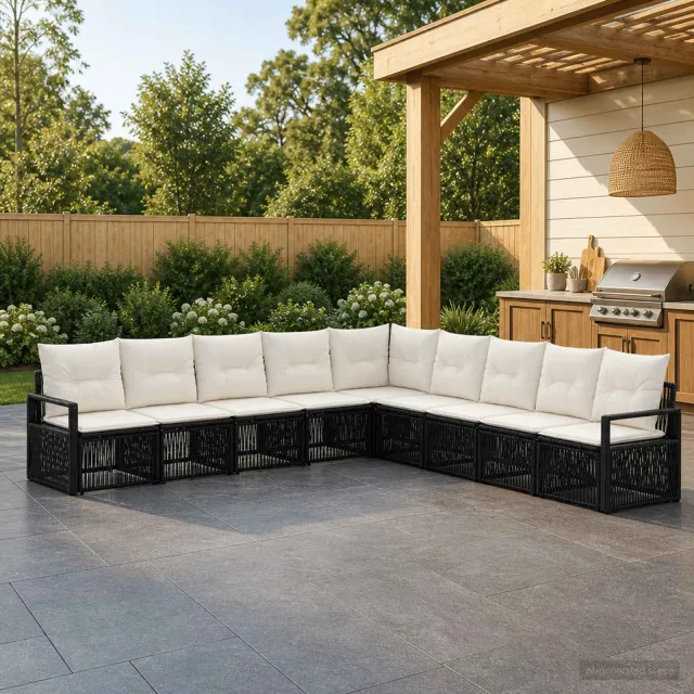 vidaXL Tuinbankenset 9 st 9-zits Zwart poly rattan, foto 2
