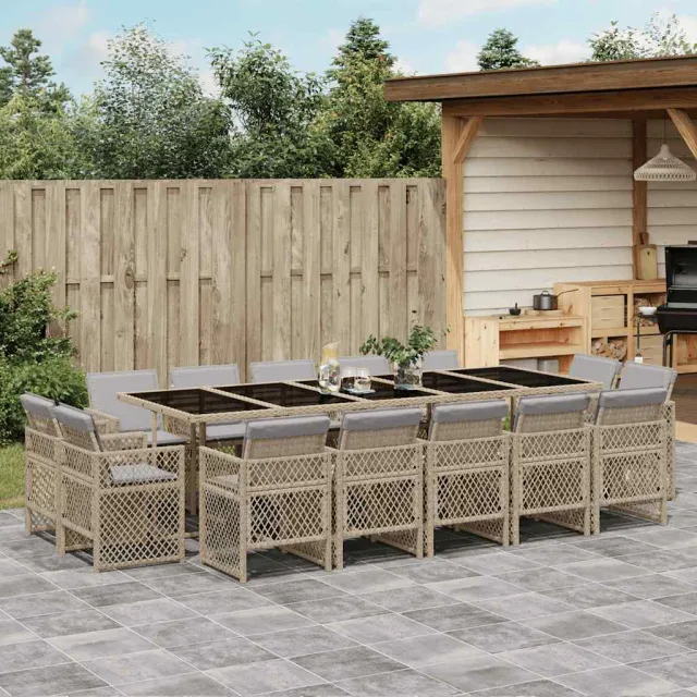 vidaXL 15-delige Tuinset met kussens poly rattan gemengd beige, foto 2