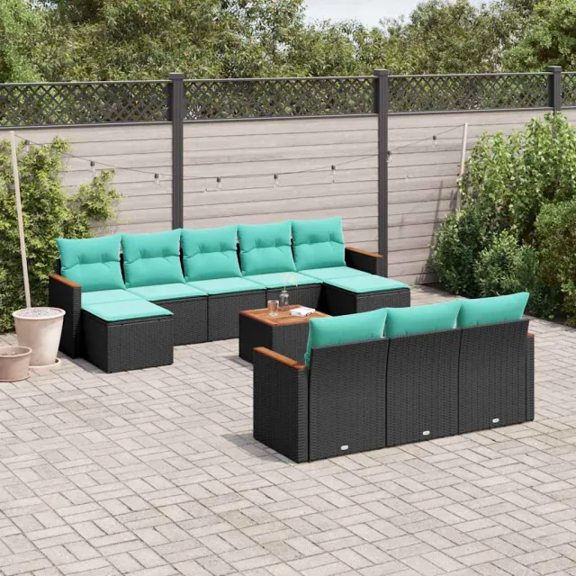 vidaXL 11-delige tuinbankset met kussens, zwart polyrotan, foto 2