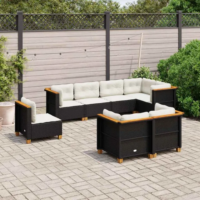 vidaXL 8-delige Loungeset met kussens poly rattan zwart, foto 2