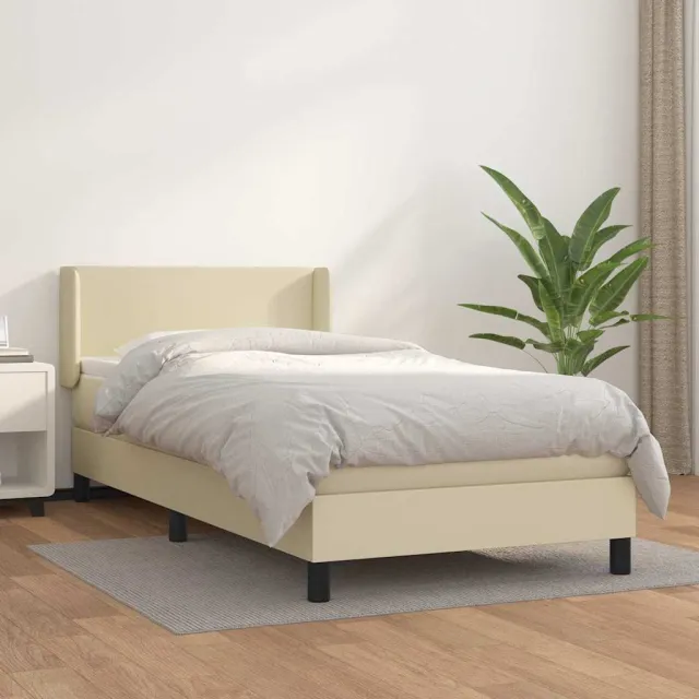 vidaXL Boxspring met matras kunstleer crèmekleurig 80x200 cm