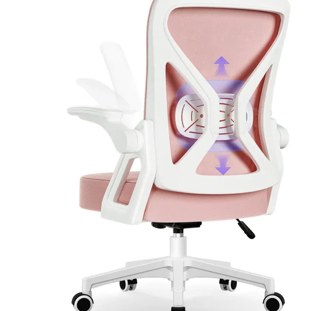 Hiazurm Bureaustoel - Ergonomische bureaustoel - bureaustoelen voor volwassenen - Opklapbare armleuningen - Lendensteun - Verdikt en verbreed zitkussen - Roze