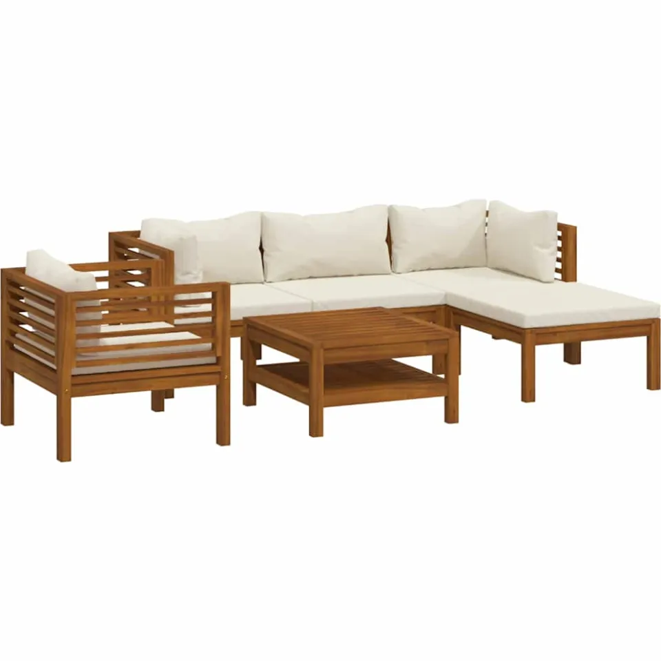 vidaXL 6-delige Loungeset met crèmekleurige kussens massief acaciahout, foto 4