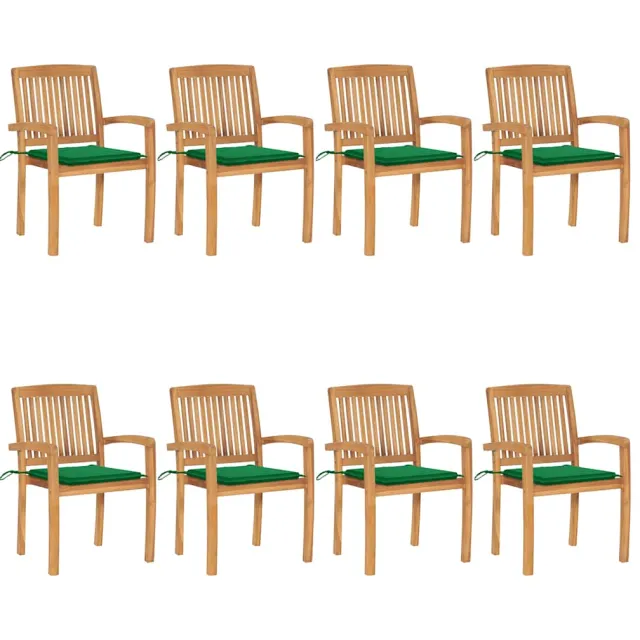 vidaXL Tuinstoelen stapelbaar 8 st met kussens massief teakhout Groen