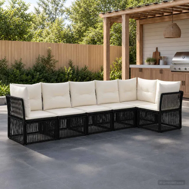 vidaXL Tuinbankenset 6 st 6-zits Zwart poly rattan, foto 2