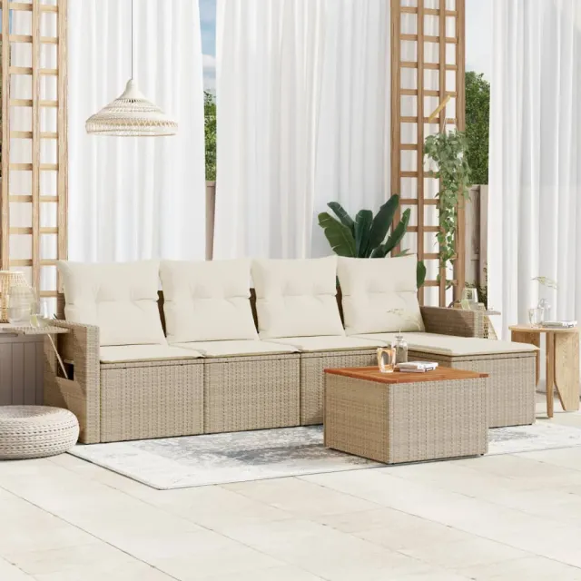 vidaXL 6-delige Loungeset met kussens poly rattan beige, foto 2