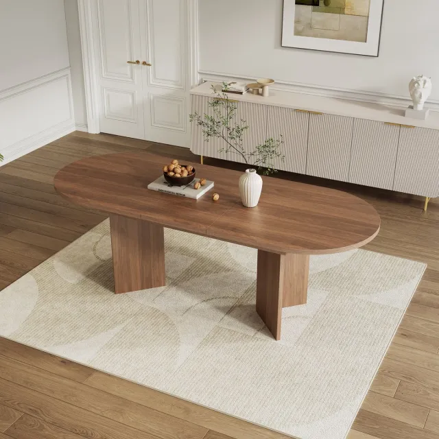 HAUSS SPOLE Eettafel - Uittrekbaar Ontwerp Voor 4 Tot 8 Personen - Afgeronde Hoeken - MDF - Walnoot - 140 Tot 180x90 Cm Notenhout