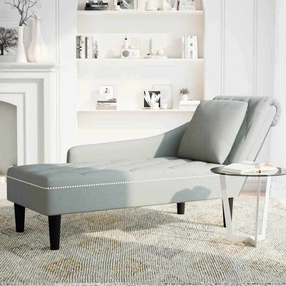 vidaXL Chaise longue met kussen & rechterarmleuning fluweel lichtgrijs grijs, foto 3